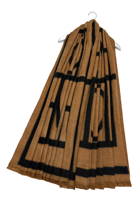 Tan and Brown Geometric Print Scarf