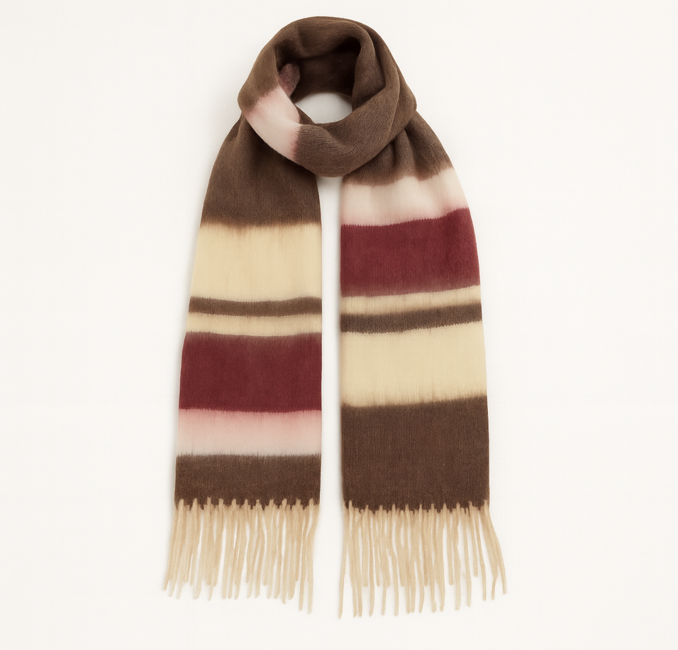 Oversized Chunky Blanket Scarf in Multicoloured Stripe