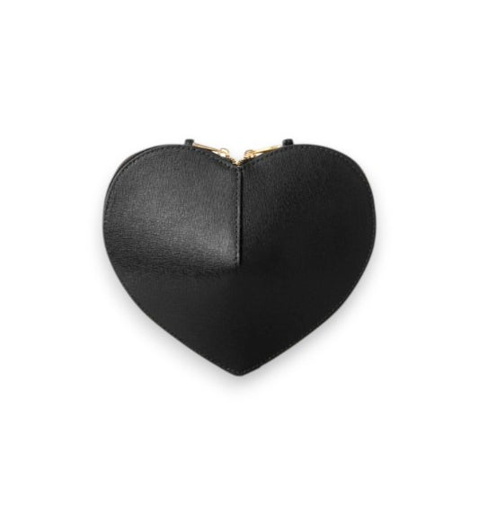 Black Leather Heart Shape Cross Body Bag