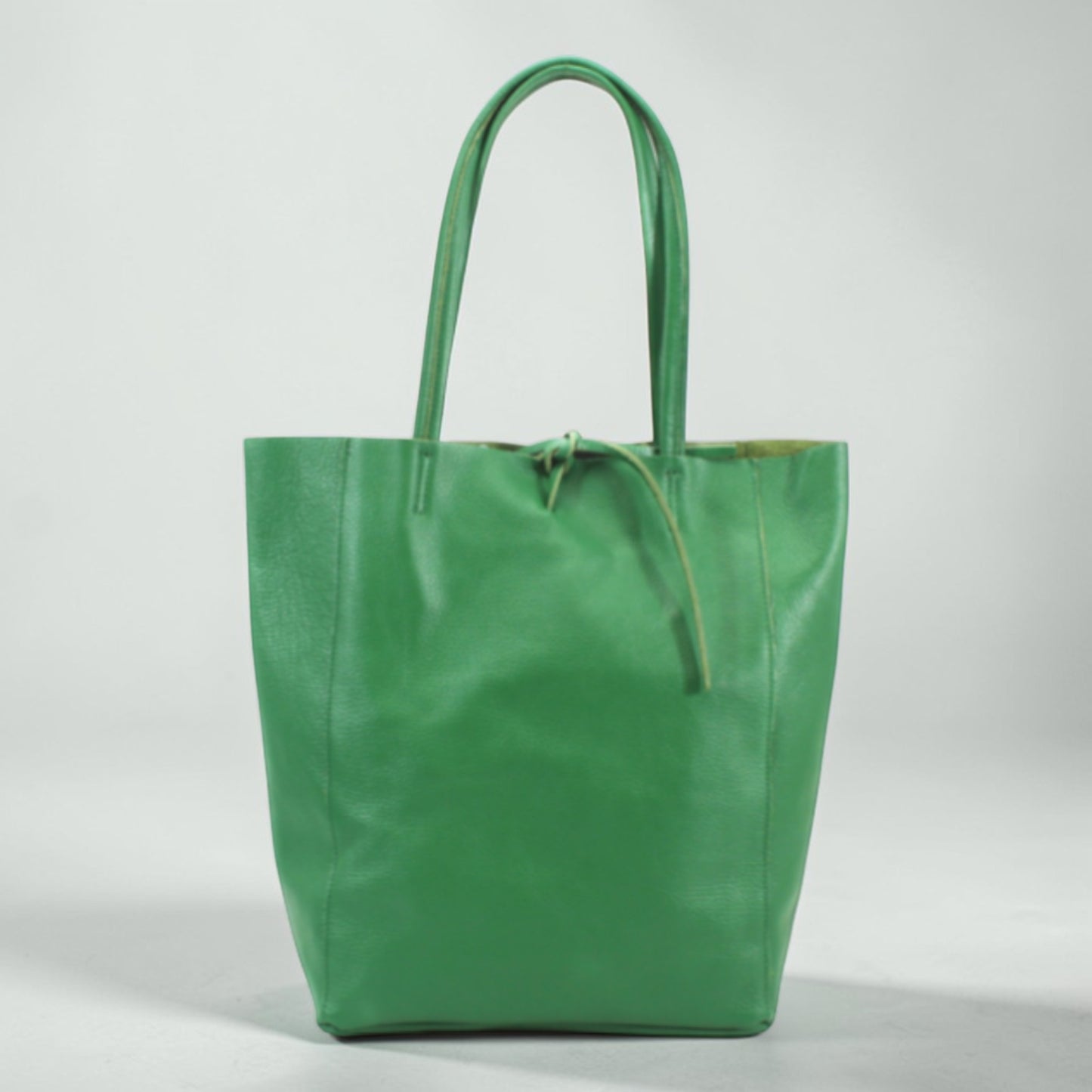 Green Leather Tie Top Tote