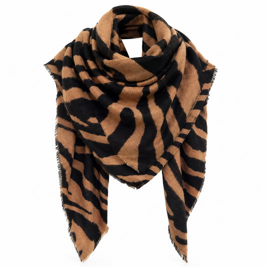 Super Soft Camel and Black Zebra Triangle Scarf