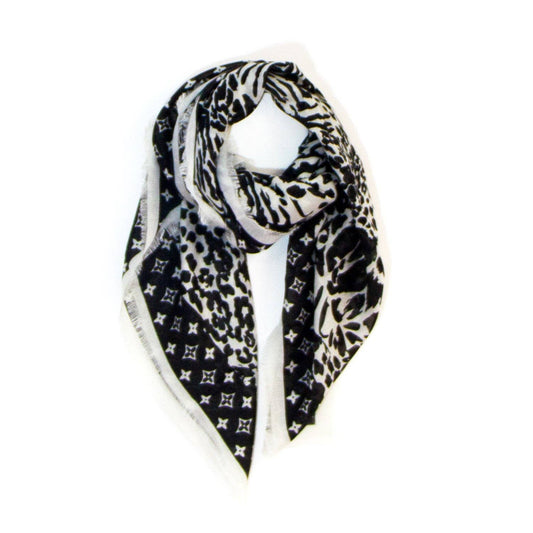 Black and Ivory Animal Print Scarf