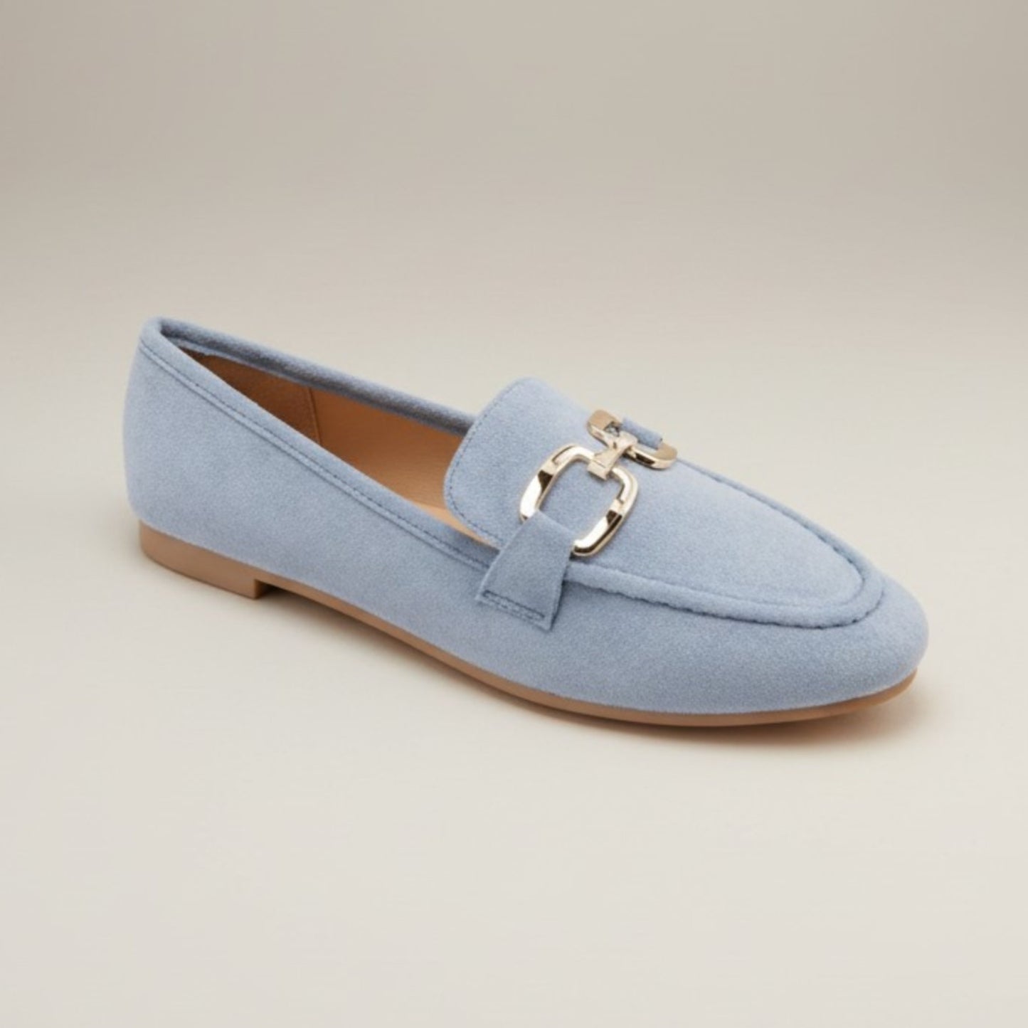 Pale Blue Suedette Loafer with Pale Gold Trim