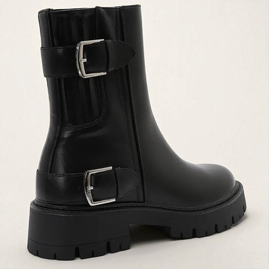 Black Ankle Boot With Silver Buckle