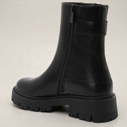 Black Ankle Boot With Silver Buckle