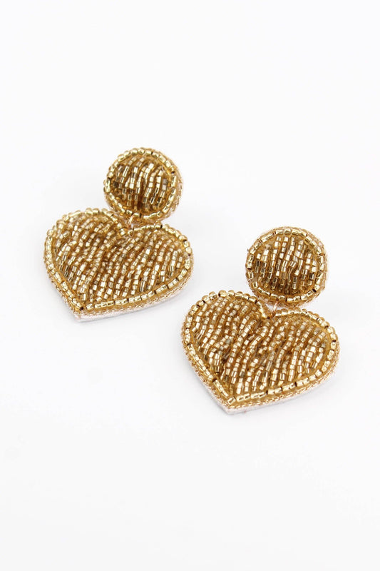 Gold Heart Beaded Earrings