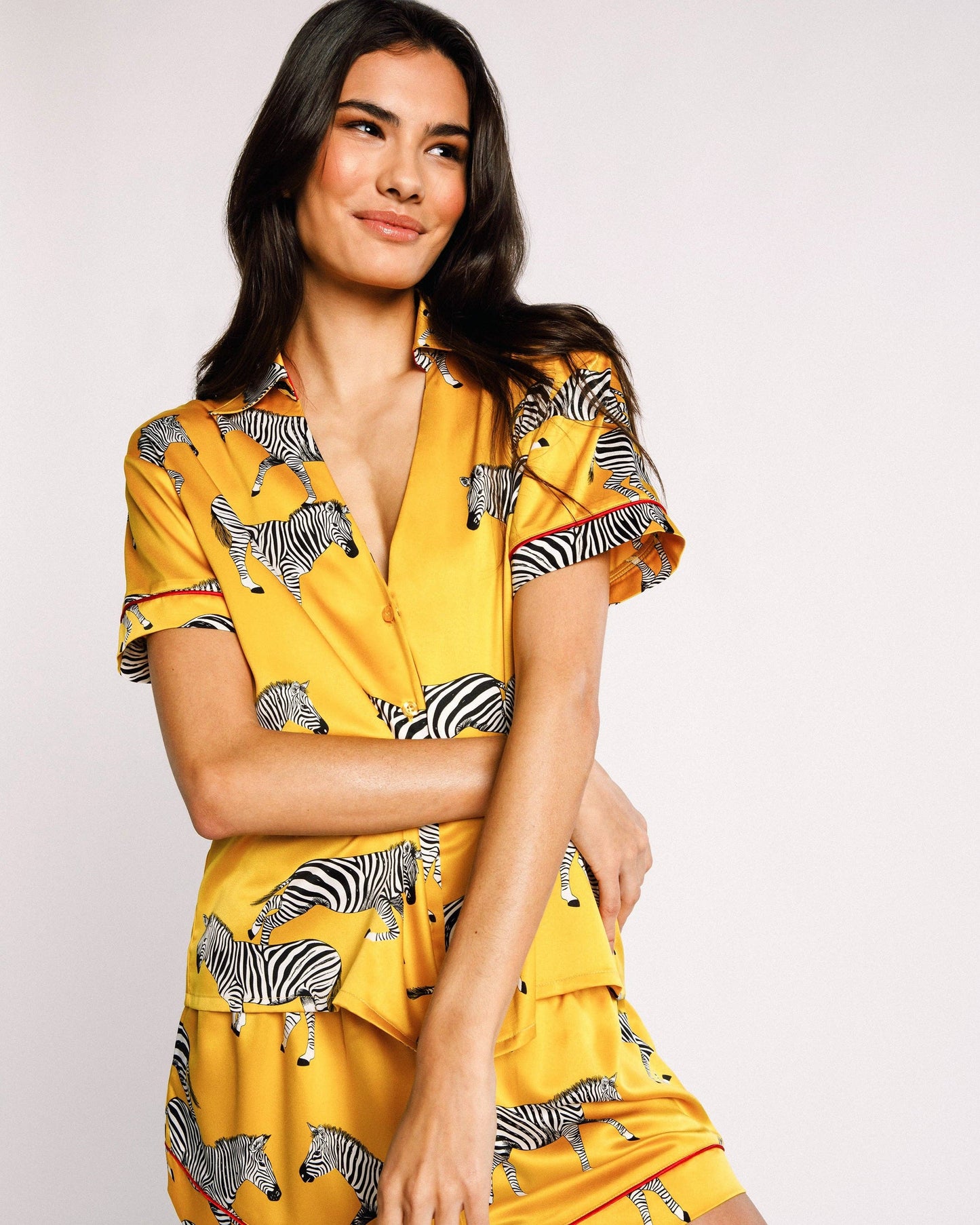 Satin Mustard Zebra Print Short Pyjama Set
