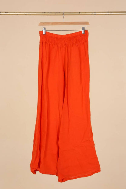 Orange Linen Palazzo Trousers with Elasticated Waist