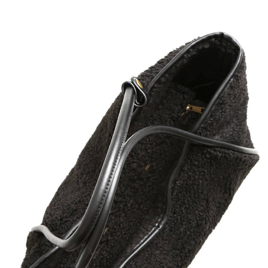 Black Faux Sheepskin Shoulder Tote Bag
