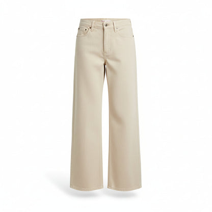 Beige High Waist Stretch Wide Leg Jeans
