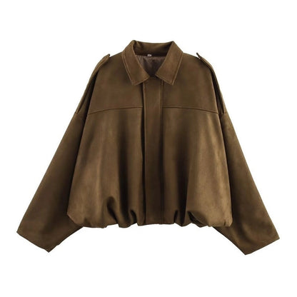 Brown Faux Suede Bomber Style Jacket