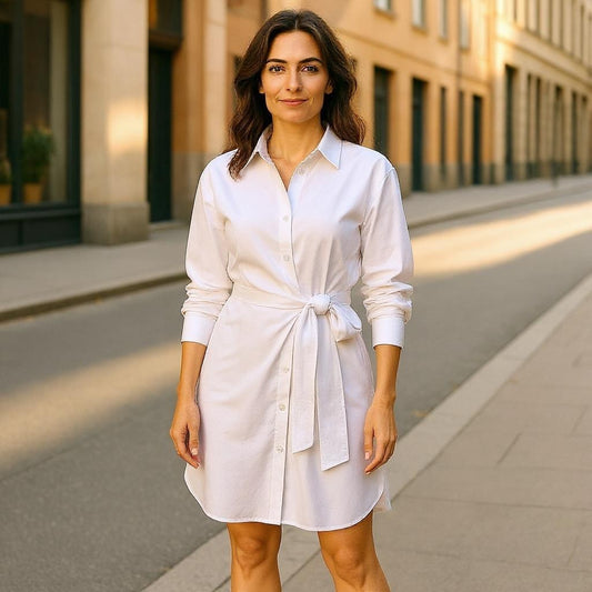 White Tie Front Cotton Long Shirt