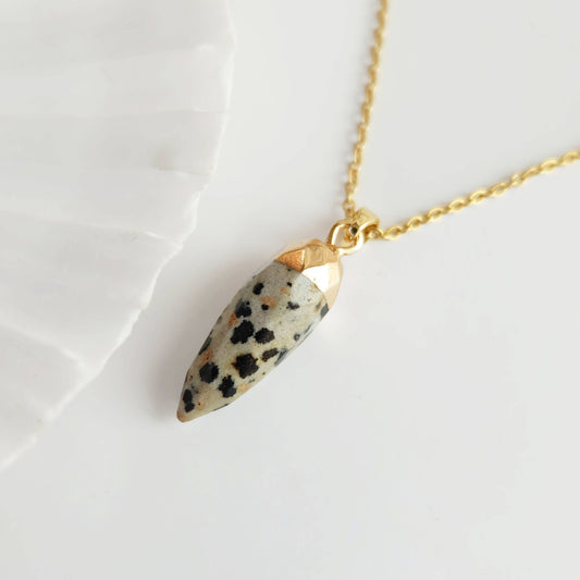 Dalmatian Jasper Gemstone Spike Necklace Pendant